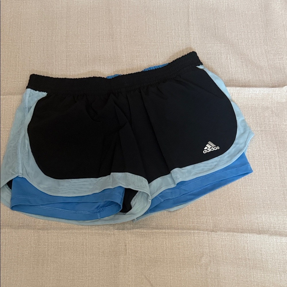 adidas Women's Black and Light Blue Athletic Shorts